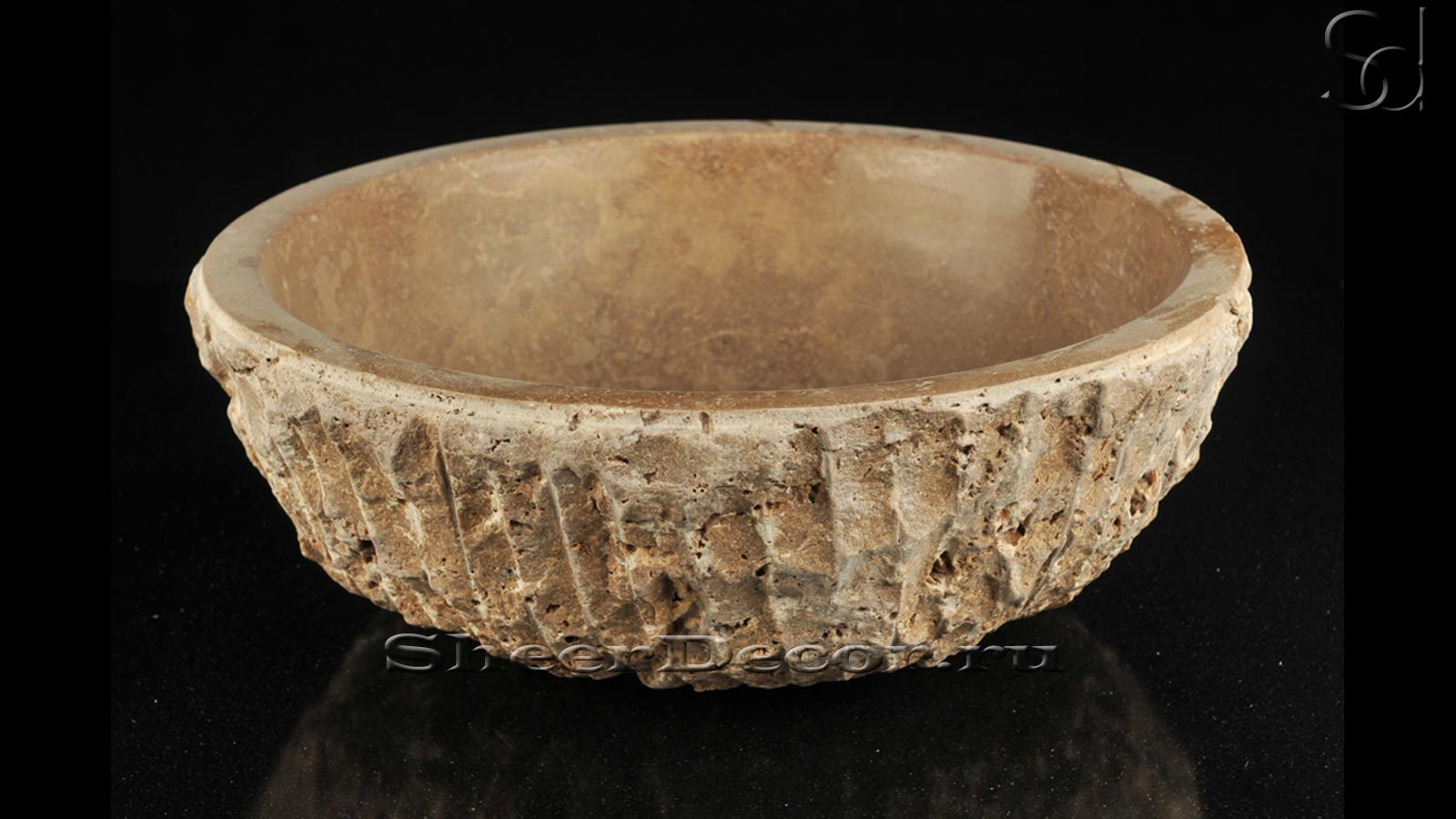 Каменная курна круглой формы Bowl из коричневого травертина Travertino Noce ИТАЛИЯ 637066321_1
