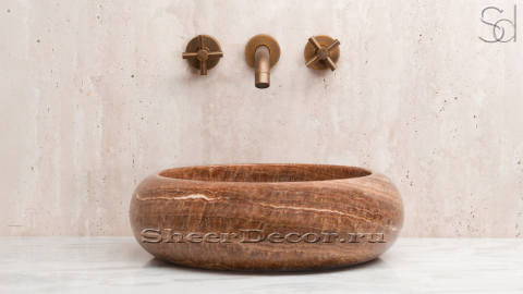Каменная мойка Brina из коричневого оникса Brown Honey ИНДИЯ 266081111 для ванной комнаты_2