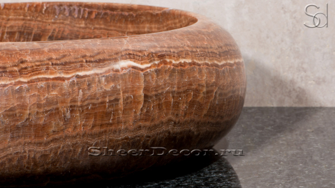 Каменная мойка Brina из коричневого оникса Brown Honey ИНДИЯ 266081111 для ванной комнаты_3