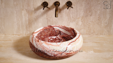 Красная раковина Brina из камня оникса Red Honey ИНДИЯ 266079111 для ванной комнаты_2
