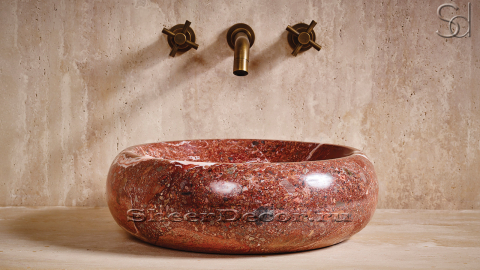 Красная раковина Bull из натурального мрамора Burgundy Honey ИНДИЯ 039041111 для ванной комнаты_1
