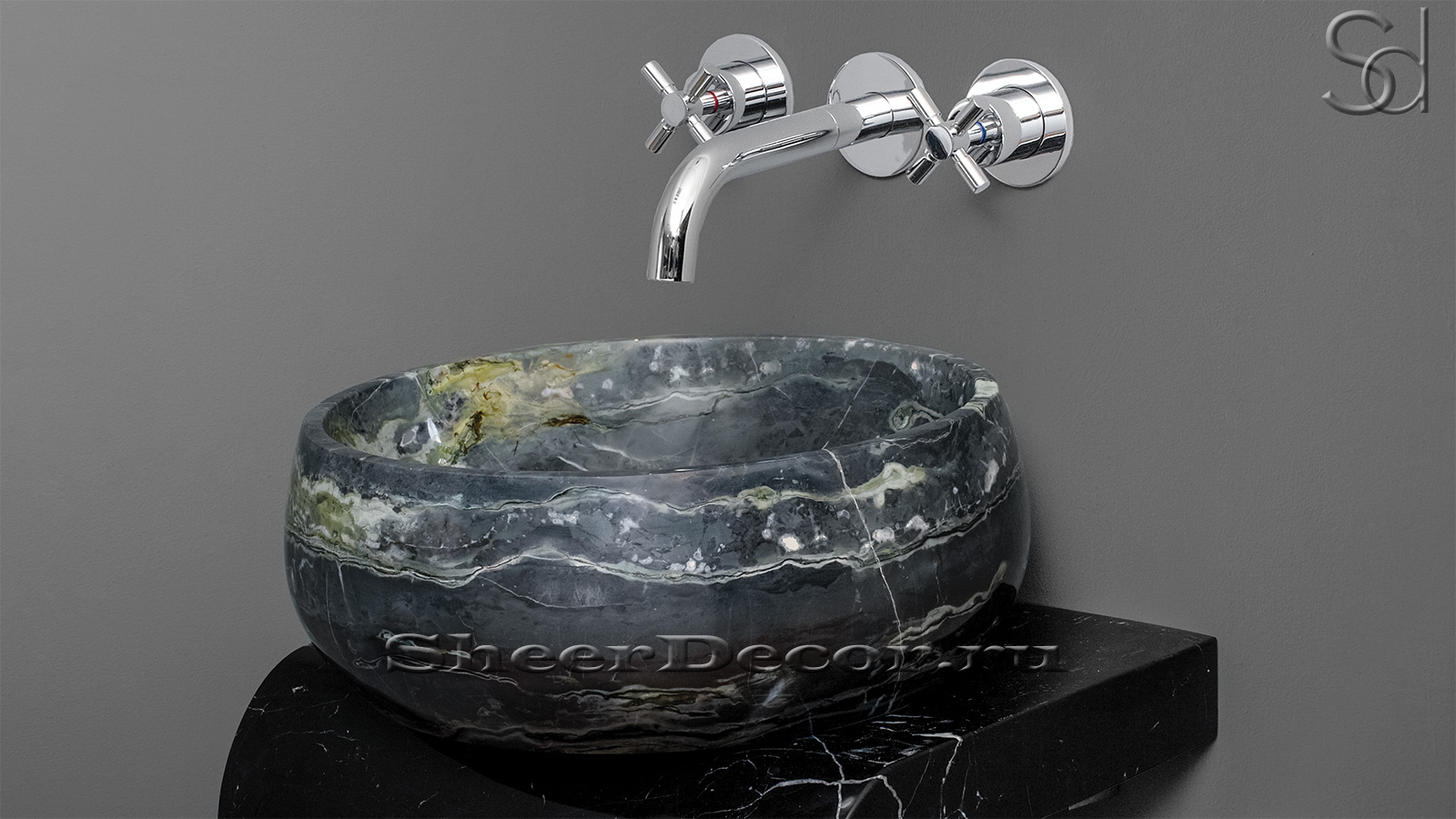 Серая раковина Bull из натурального мрамора Carrara ИНДИЯ 039009111 для ванной комнаты_2
