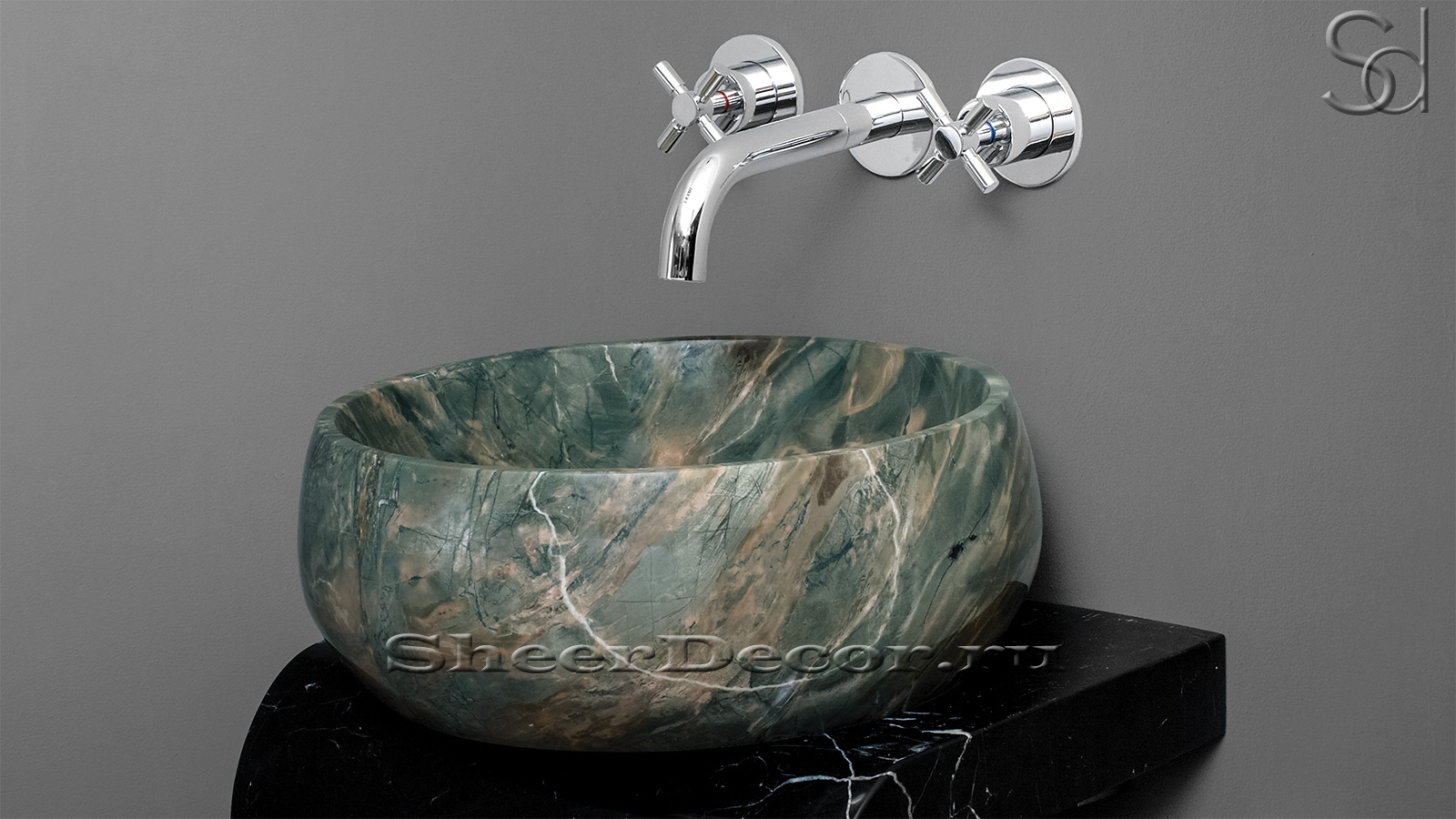 Каменная мойка Bull из зеленого кварцита Dragon Green ИНДИЯ 039014111 для ванной комнаты_2