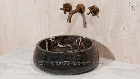 Мраморная раковина Bull M10 из черного камня Nero Portoro ИТАЛИЯ 0391251110 для ванной комнаты_1