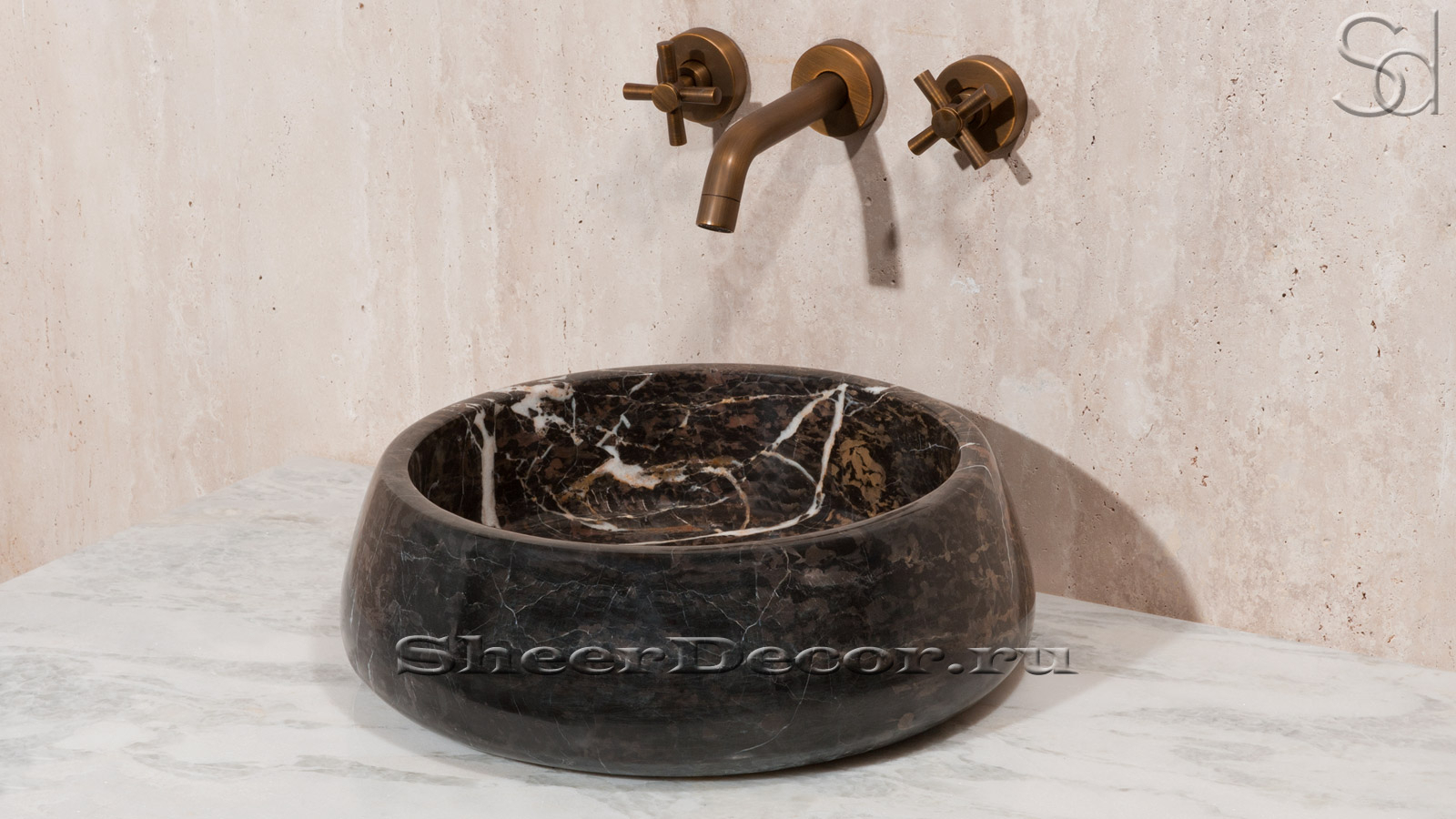 Мраморная раковина Bull M10 из черного камня Nero Portoro ИТАЛИЯ 0391251110 для ванной комнаты_2