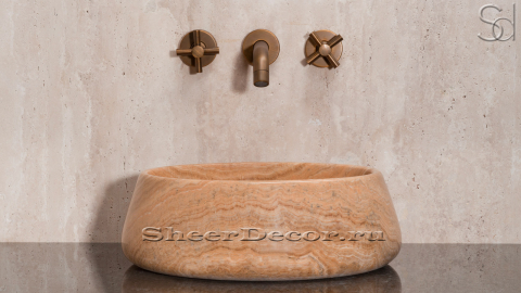Каменная мойка Bull из бежевого оникса Sultano Onyx ИРАН 039805111 для ванной комнаты_2
