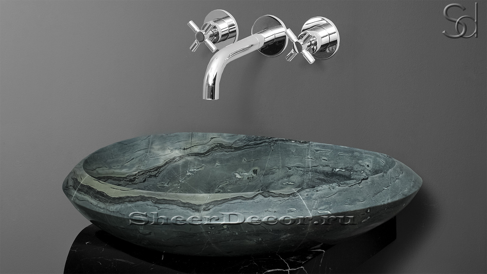 Серая раковина Caida из натурального мрамора Carrara ИНДИЯ 012009111 для ванной комнаты_2