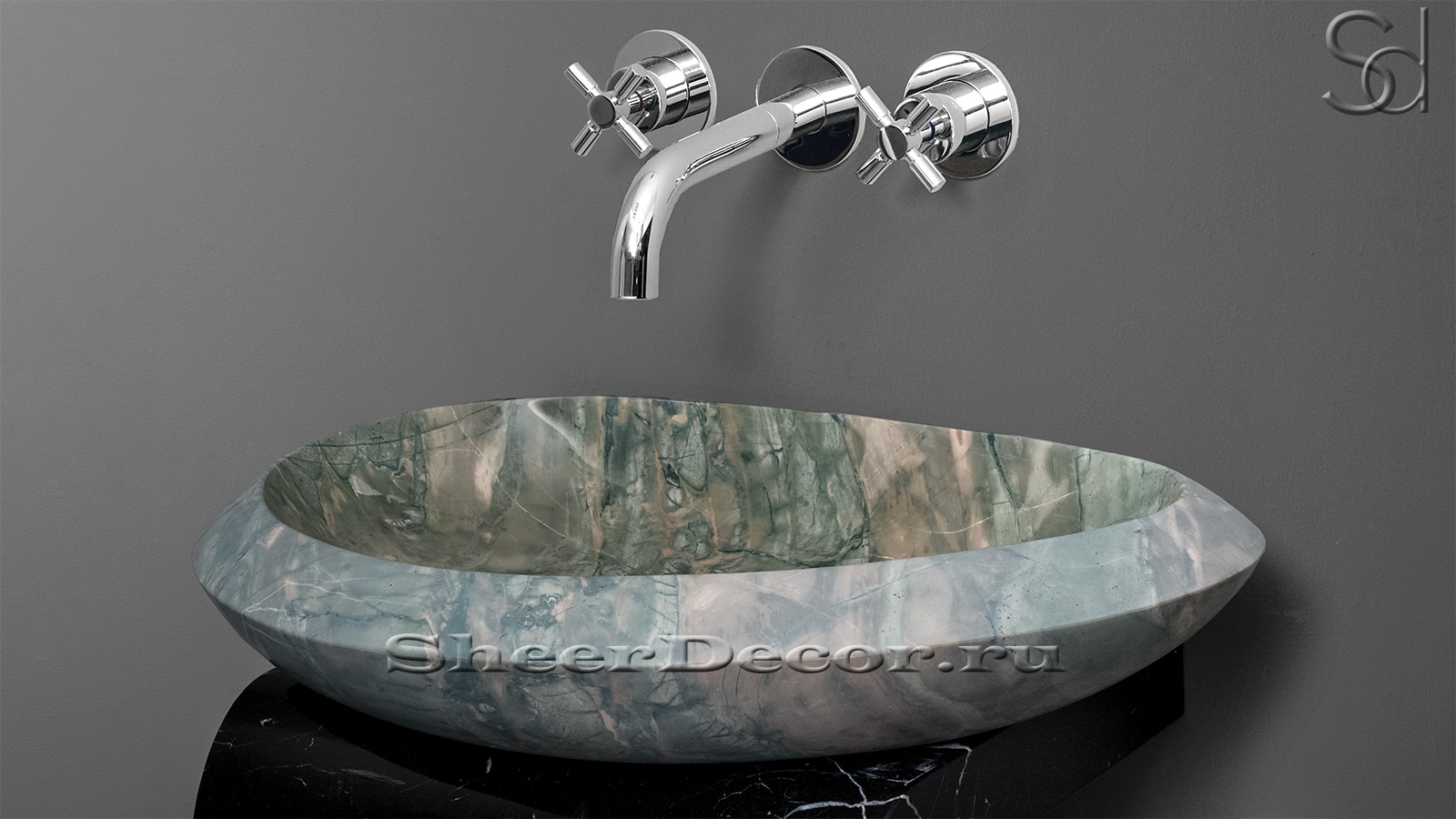 Накладная раковина Caida из зеленого кварцита Dragon Green_1600_pixels_3 Каменная раковина полукруглой формы Caida из зеленого камня Dragon Green_1600_pixels_3