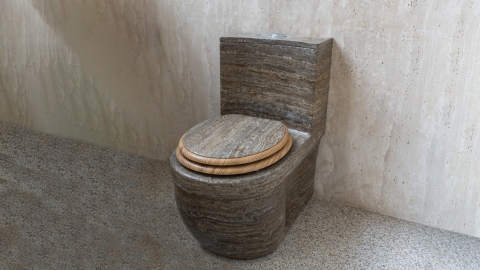 Каменный крышка унитаза Cap Standard из серого камня - травертина Silver travertine_1