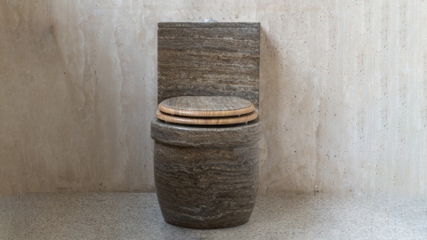 Каменный крышка унитаза Cap Standard из серого камня - травертина Silver travertine_2
