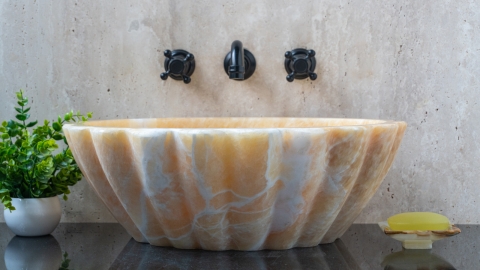 Каменная курна нестандартной формы Caparazon из желтого оникса Honey Onyx ИНДИЯ 923016121_2
