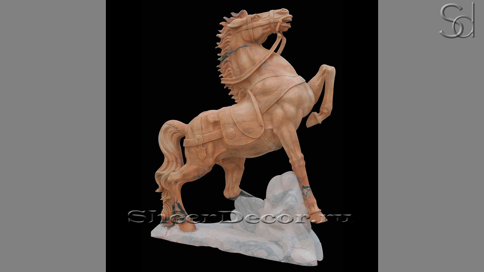 Каменная скульптура Cavallo Corsa из розового мрамора Sunset Red_1