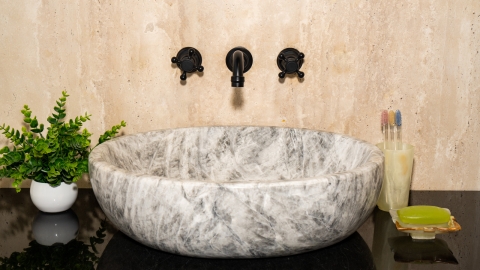 Серая раковина Cioto M2 из натурального мрамора Crystalo grey ИТАЛИЯ 936933112 для ванной комнаты_2