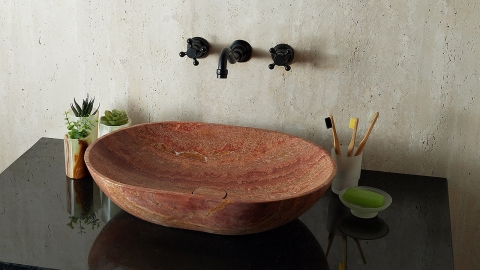 Каменная мойка Cioto из красного травертина Red travertine ИРАН 936584011 для ванной комнаты_2