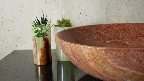Каменная мойка Cioto из красного травертина Red travertine ИРАН 936584011 для ванной комнаты_3