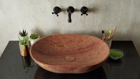 Каменная мойка Cioto из красного травертина Red travertine ИРАН 936584011 для ванной комнаты_4