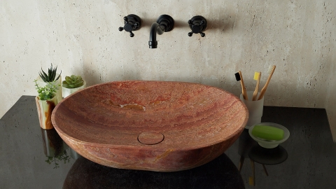 Каменная мойка Cioto из красного травертина Red travertine ИРАН 936584011 для ванной комнаты_5