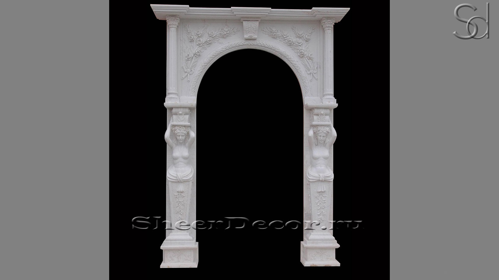 Каменный дверной портал Classico Camomilla из белого мрамора Bianco Extra в сборе _1