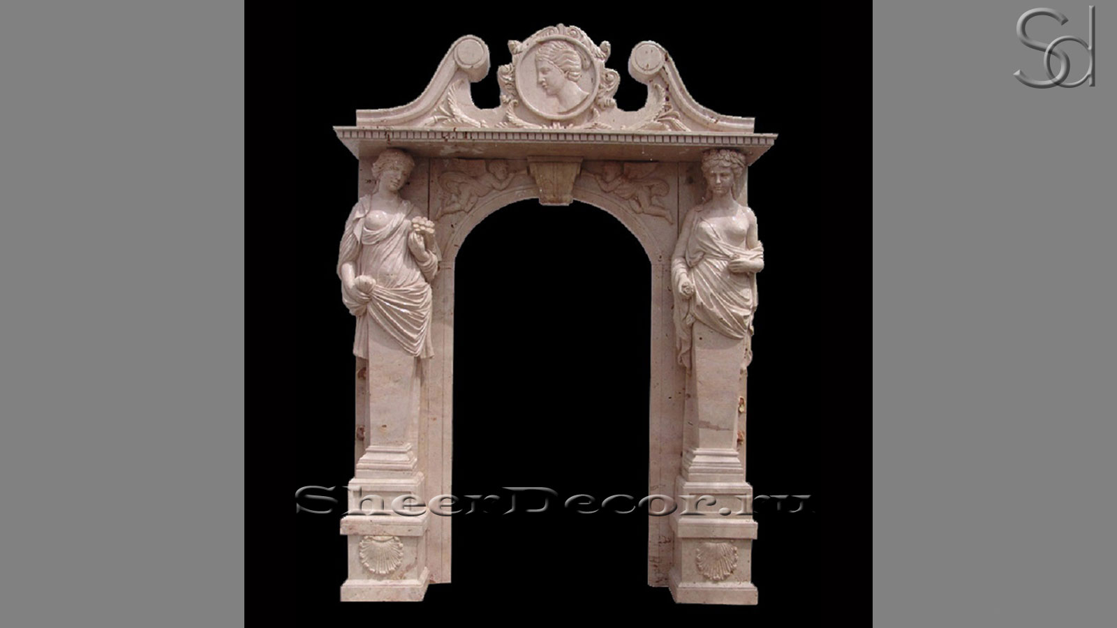 Каменный дверной портал Classico Tondo из бежевого мрамора Egypt Ivory в сборе _1