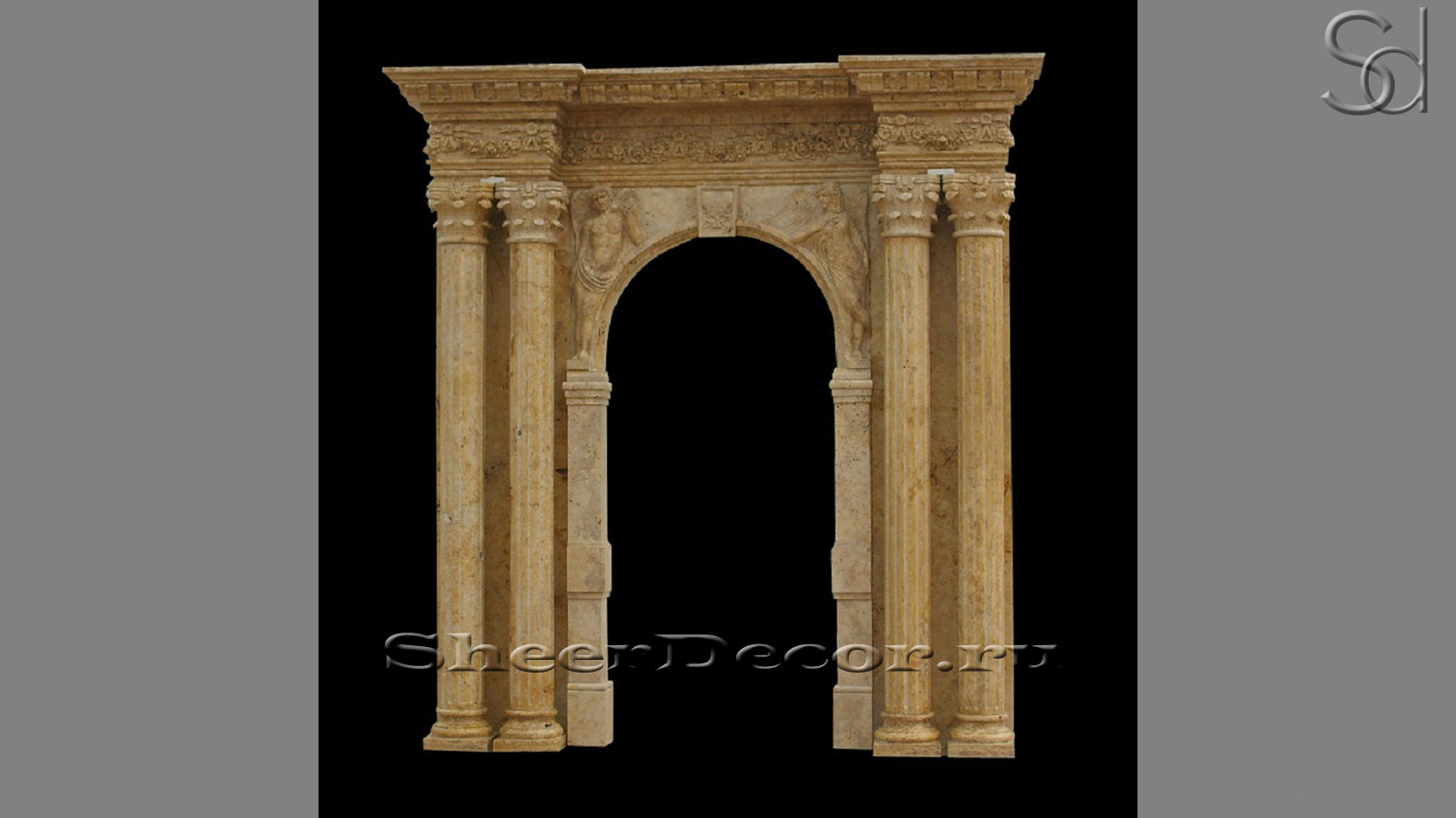 Каменный дверной портал Classico из бежевого мрамора Kanfanar в сборе _1