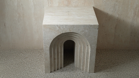 Каменный стол Columna M3 из травертина Classico Romano бежевый в сборе _3