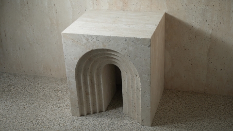 Каменный стол Columna M3 из травертина Classico Romano бежевый в сборе _4