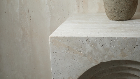 Каменный стол Columna M3 из травертина Classico Romano бежевый в сборе _6