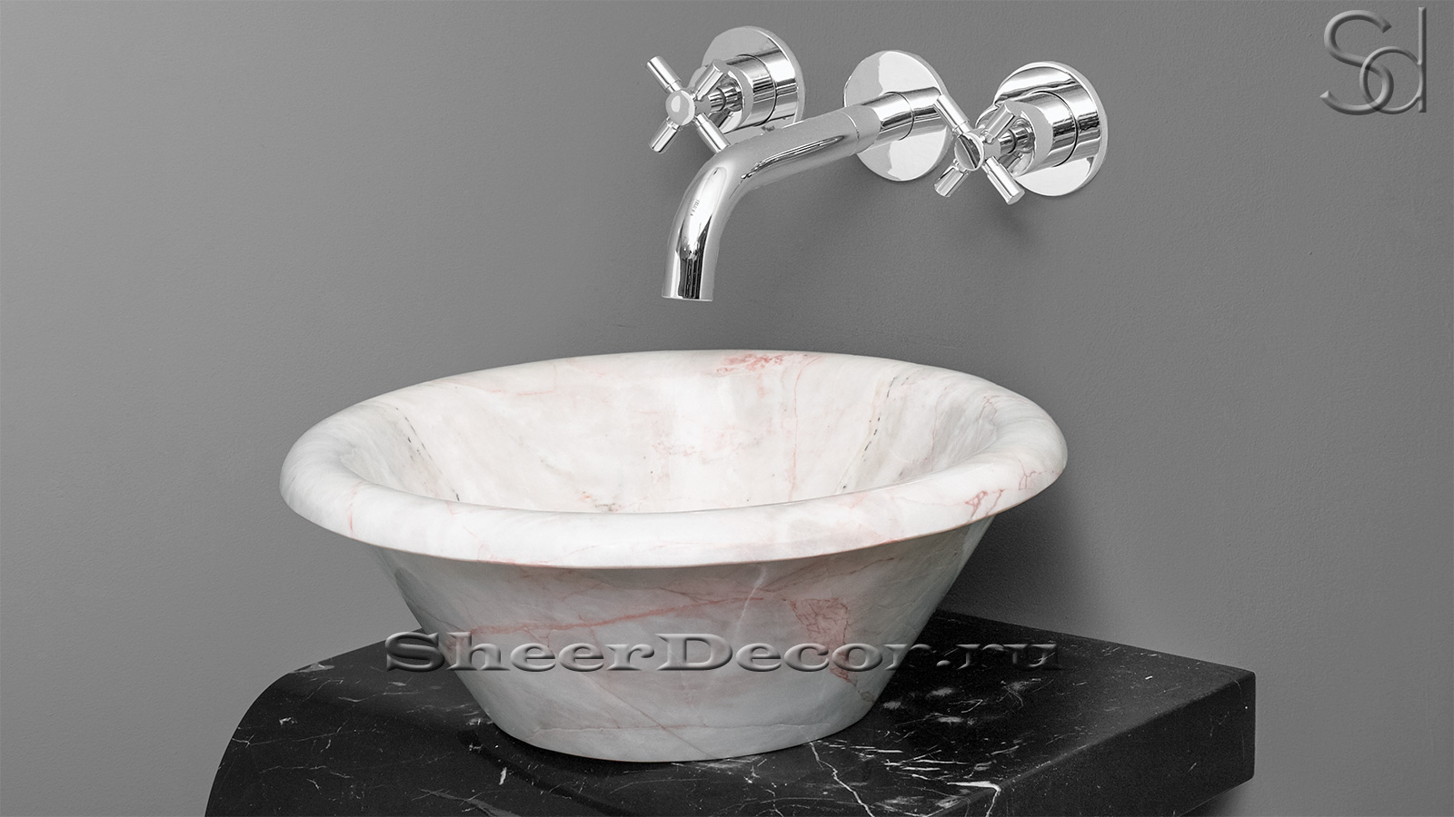 Белая раковина Cono из натурального мрамора Coral Pink ИТАЛИЯ 008012111 для ванной комнаты_2