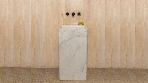 Белая раковина с пьедесталом Cubise M5 из натурального мрамора Bianco Carrara ИТАЛИЯ 932005175 для  комнаты_2
