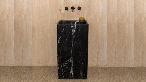 Черная раковина с пьедесталом Cubise M5 из натурального мрамора Nero Marquina ИСПАНИЯ 932018175 для  комнаты_2