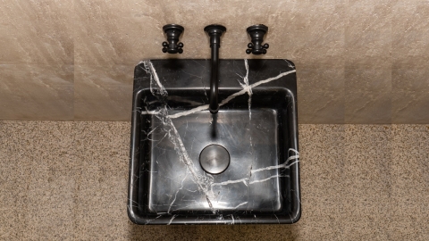 Черная раковина с пьедесталом Cubise M5 из натурального мрамора Nero Marquina ИСПАНИЯ 932018175 для  комнаты_4