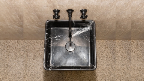 Мраморная раковина с пьедесталом Cubise M6 из черного камня Nero Marquina ИСПАНИЯ 932018176 для  комнаты_4