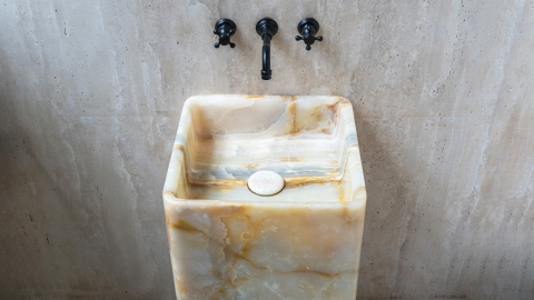 Каменная мойка Cubise из белого оникса White Onyx АФГАНИСТАН 932043171 для ванной комнаты_2