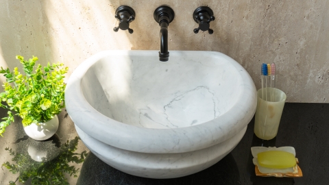 Каменная курна нестандартной формы Damla Petalo из белого мрамора Bianco Carrara ИТАЛИЯ 162005124_3