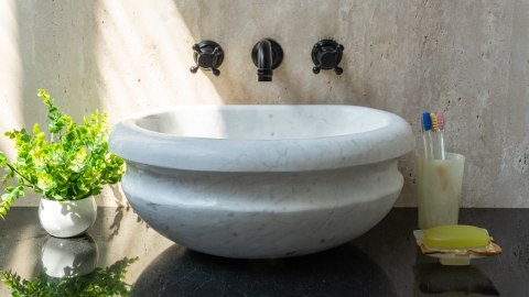 Каменная курна нестандартной формы Damla Petalo из белого мрамора Bianco Carrara ИТАЛИЯ 162005124_4
