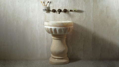 Каменная курна нестандартной формы Damla Petalo из белого оникса White Honey ИНДИЯ 162428124_6