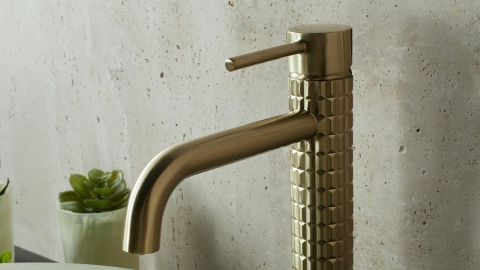 Накладной смеситель для раковины Diama Crystal с глянцевой фактурой из латуни сорта Brushed Gold золотого цвета ИНДИЯ 688546103_8