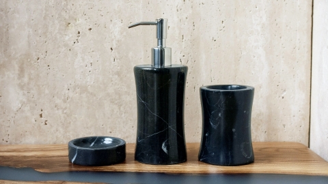 Мыльница круглой формы Disc из черного камня Nero Marquina_2