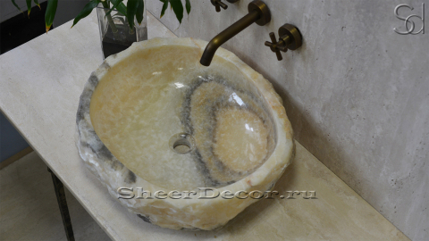 Каменная мойка Distrito из желтого оникса Honey Onyx ИНДОНЕЗИЯ 014016311 для ванной комнаты_6