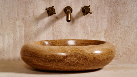 Каменная раковина Distrito из коричневого камня Brown Honey ИНДИЯ 014081011 для ванной комнаты_9