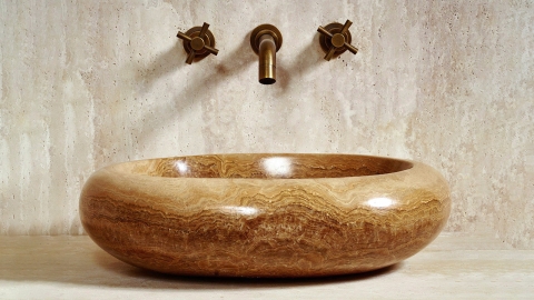 Каменная раковина овальной формы Distrito из коричневого камня Brown Honey_2
