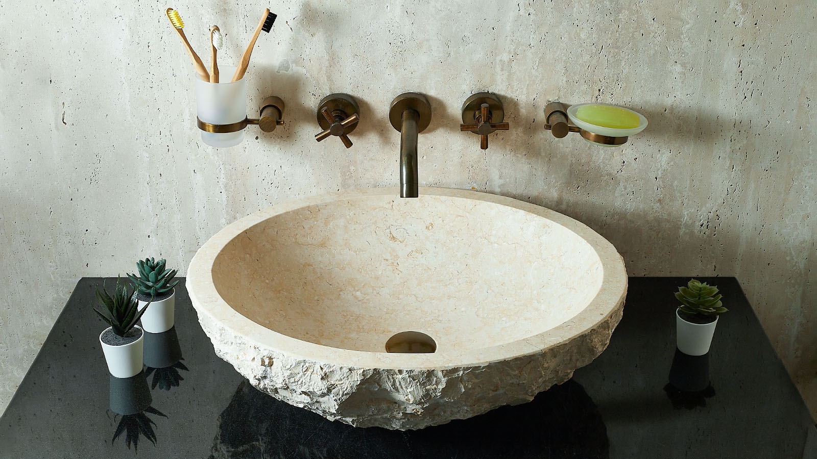 Бежевая раковина Distrito из натурального мрамора Galala Beige 014094311_6 Бежевая раковина Distrito из натурального мрамора Galala Beige ИНДОНЕЗИЯ 014094311 для ванной комнаты_6