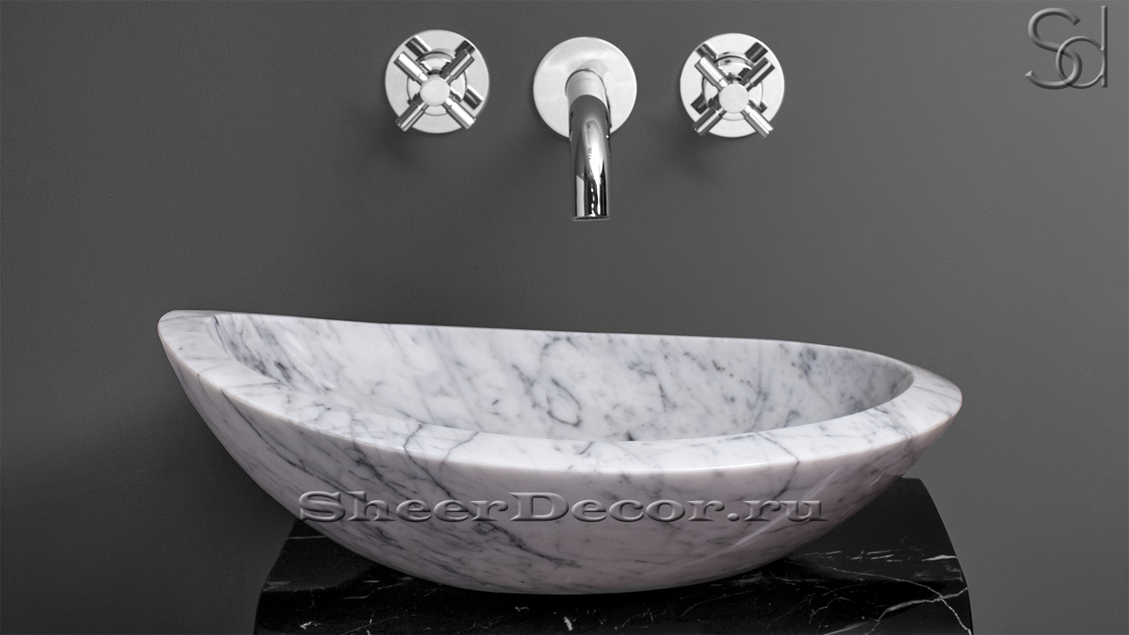 Белая раковина Eddita из натурального мрамора Bianco Carrara ИТАЛИЯ 010005111 для ванной комнаты_1