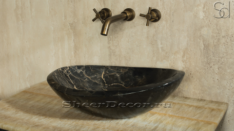 Коричневая раковина Eddita M9 из натурального мрамора Black and Gold  ПАКИСТАН 010028119 для ванной комнаты_1