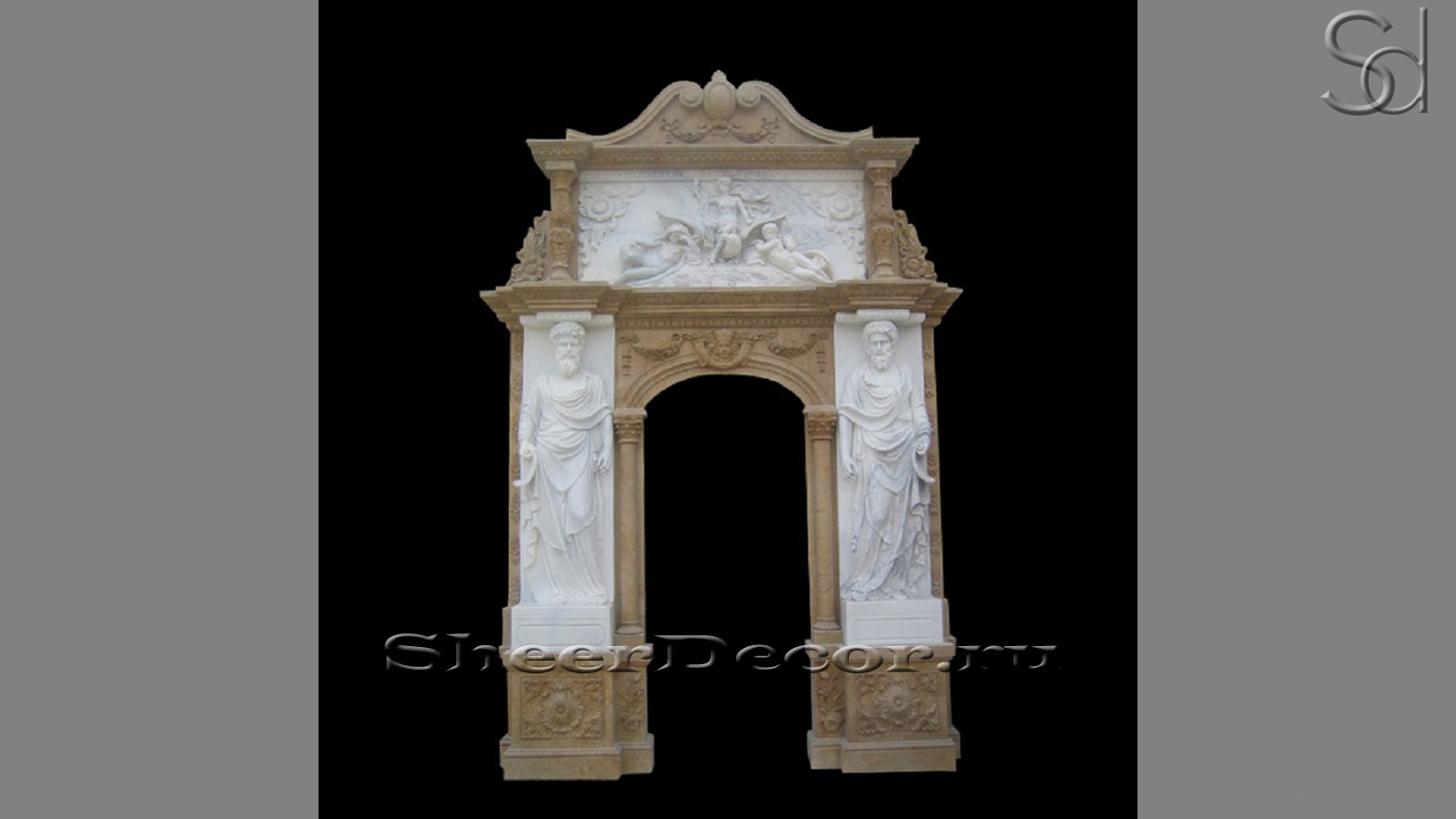 Каменный дверной портал Ellisse Philos из песчаника Terracotta Sandstone белый, в сборе _1