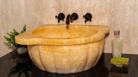 Каменная курна нестандартной формы Emma из желтого оникса Honey Onyx ИНДИЯ 141016121_3