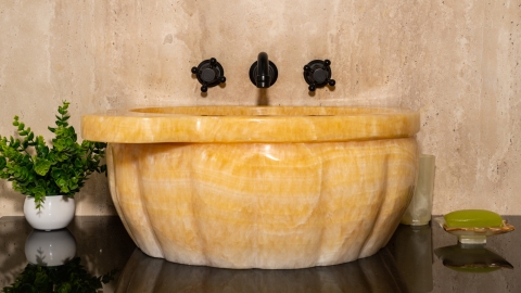 Каменная курна нестандартной формы Emma из желтого оникса Honey Onyx ИНДИЯ 141016121_4