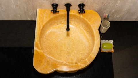 Каменная курна нестандартной формы Emma из желтого оникса Honey Onyx ИНДИЯ 141016121_5