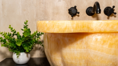 Каменная курна нестандартной формы Emma из желтого оникса Honey Onyx ИНДИЯ 141016121_6