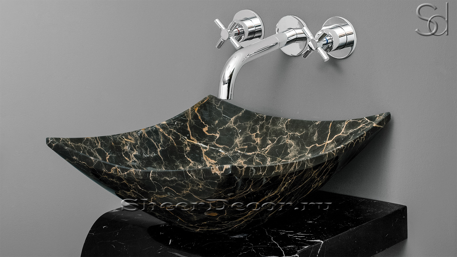 Коричневая раковина Escale из натурального мрамора Black and Gold  ПАКИСТАН 032028111 для ванной комнаты_2